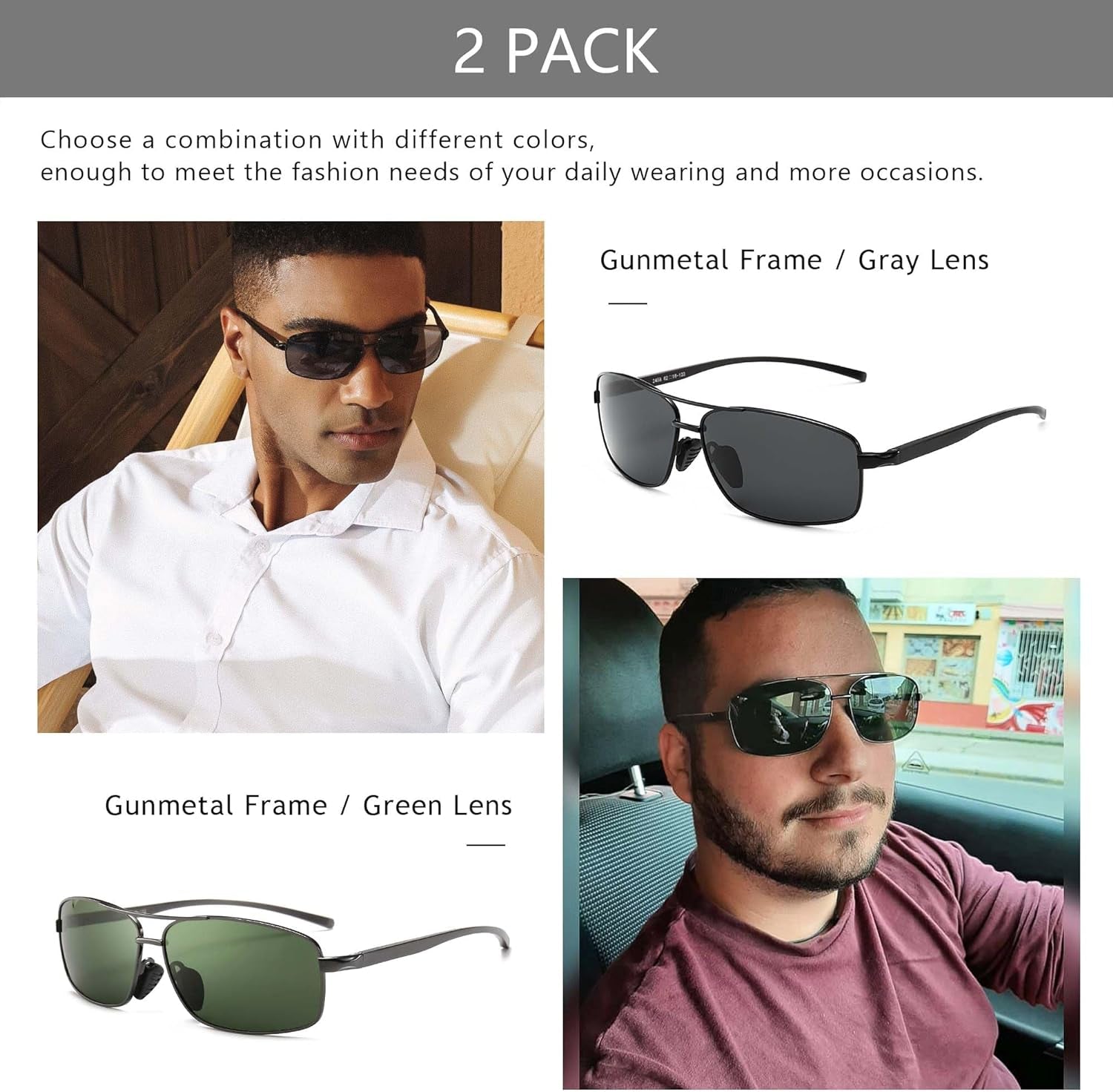 Ultra Lightweight Rectangular Polarized Sunglasses UV400 Protection