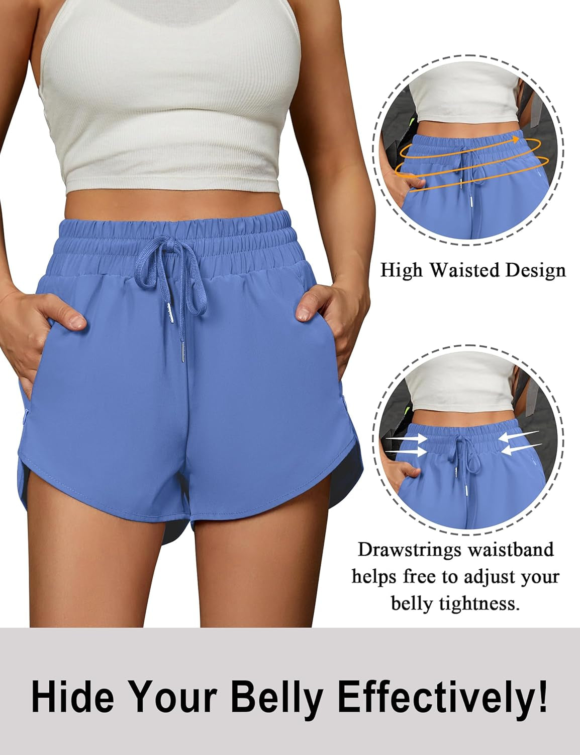 Women'S Running Shorts High Waisted Athletic Shorts Summer Gym Workout Short with Zipper Pockets
