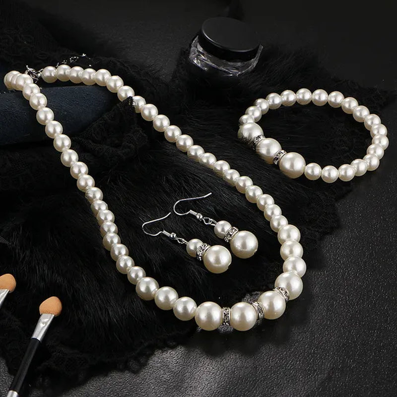 Wedding Jewelry Set Bride Bridesmaid Elegant Princess  Crystal Necklace Earrings Bracelet Pearl Jewelry Set For Women Girl