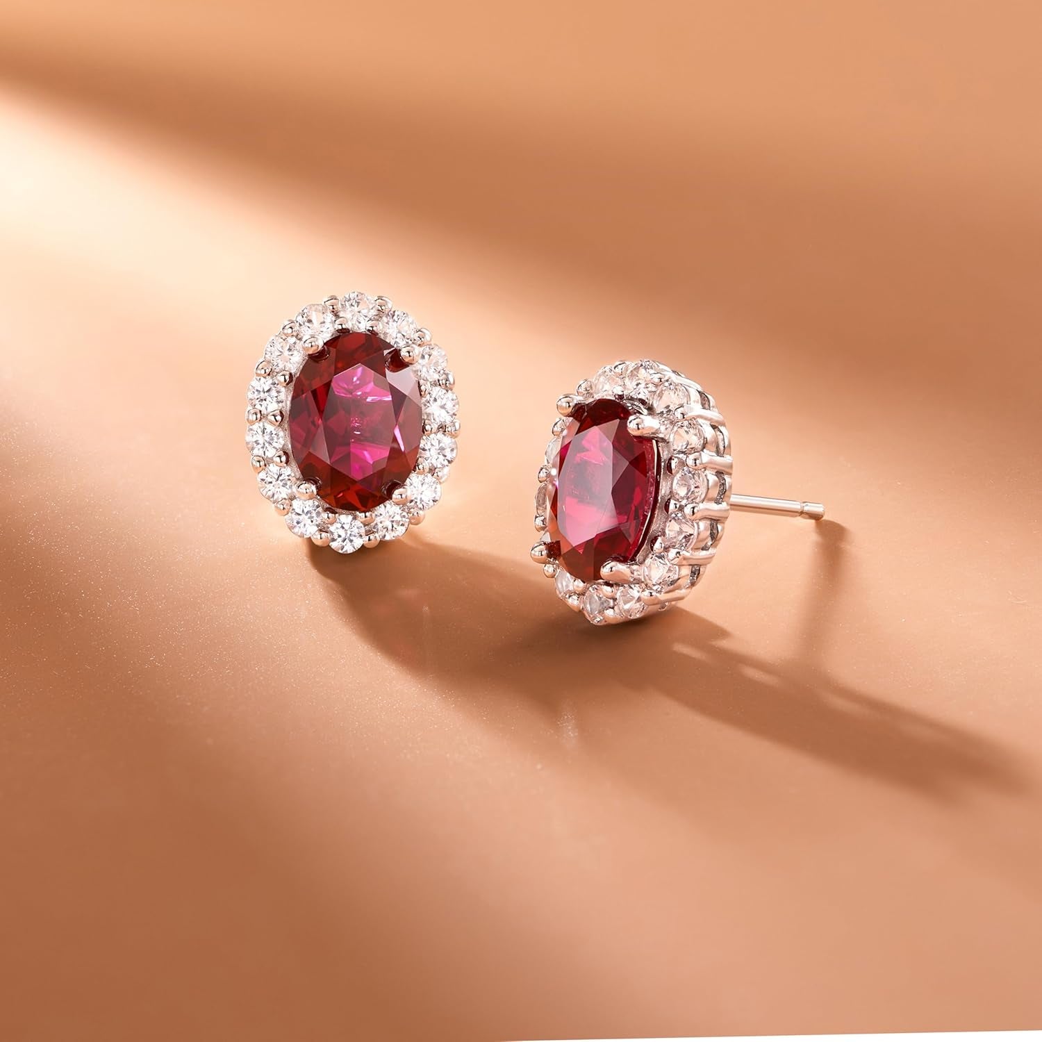 Sterling Silver White Sapphire Halo Oval Stud Earrings , (Previously Amazon Collection)