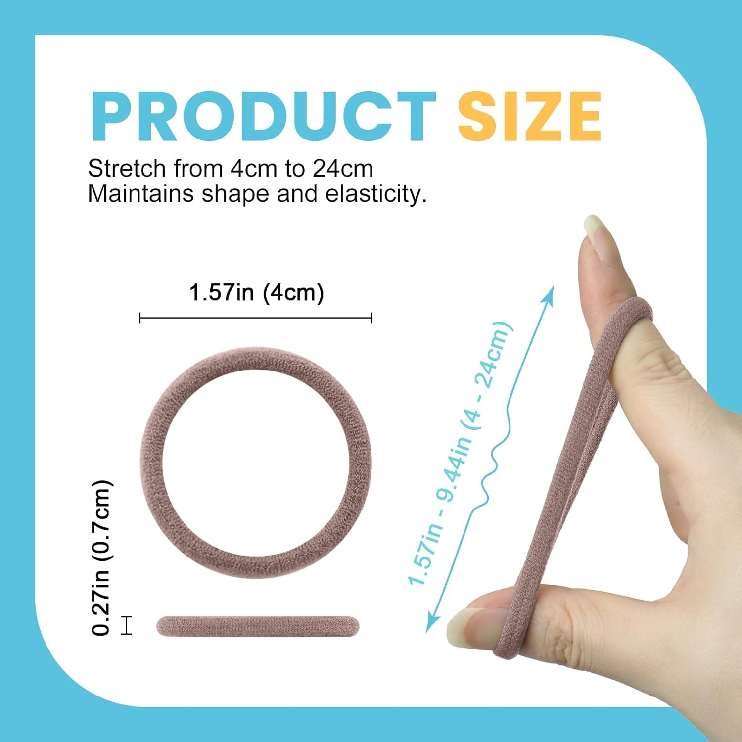 Large Fabric Hair Ties Soft & Gentle Bands Ponytail Holder for Thick Heavy Curly Hair, No Slip No Damage Seamless Scrunchies Headbands 100 Pcs (Caramel)