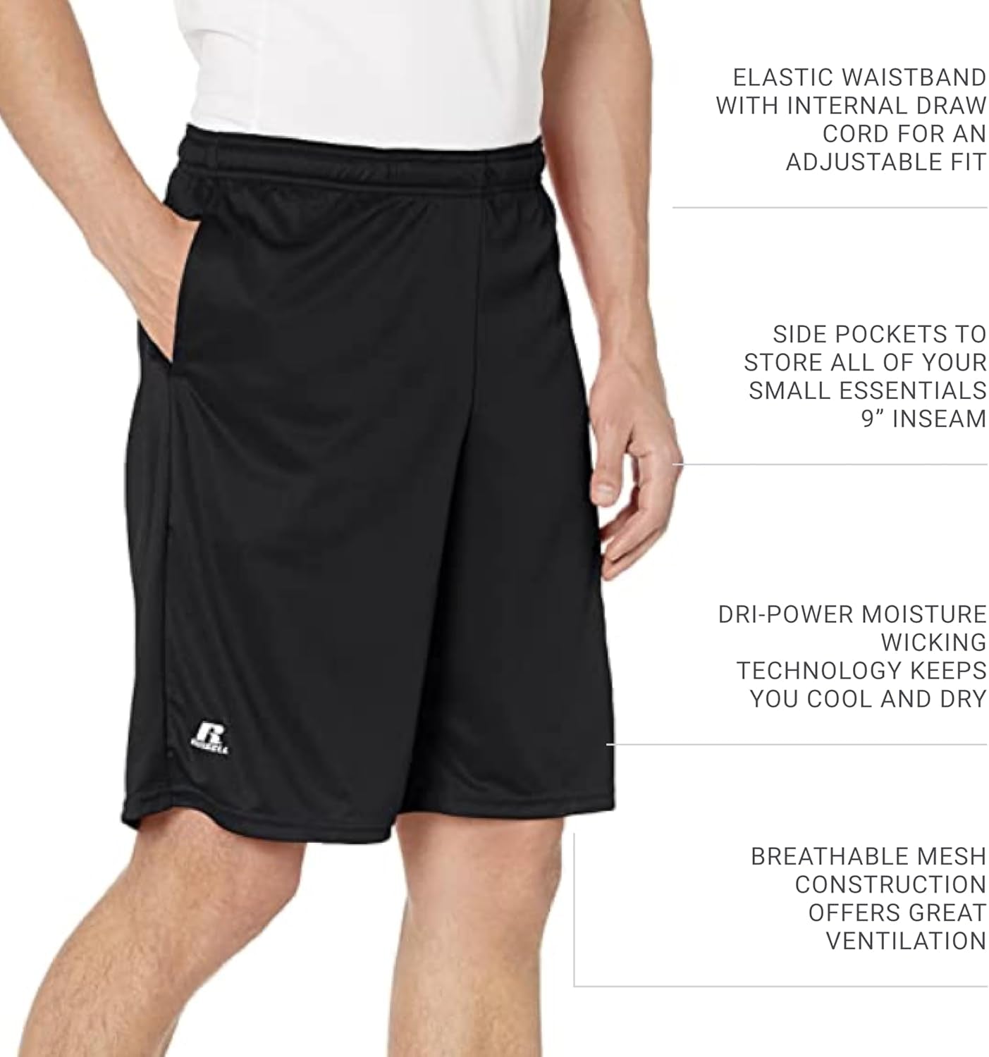 s Men'S Dri Power Essential Performance Shorts with Pocket - Workout and Gym Active Wear
