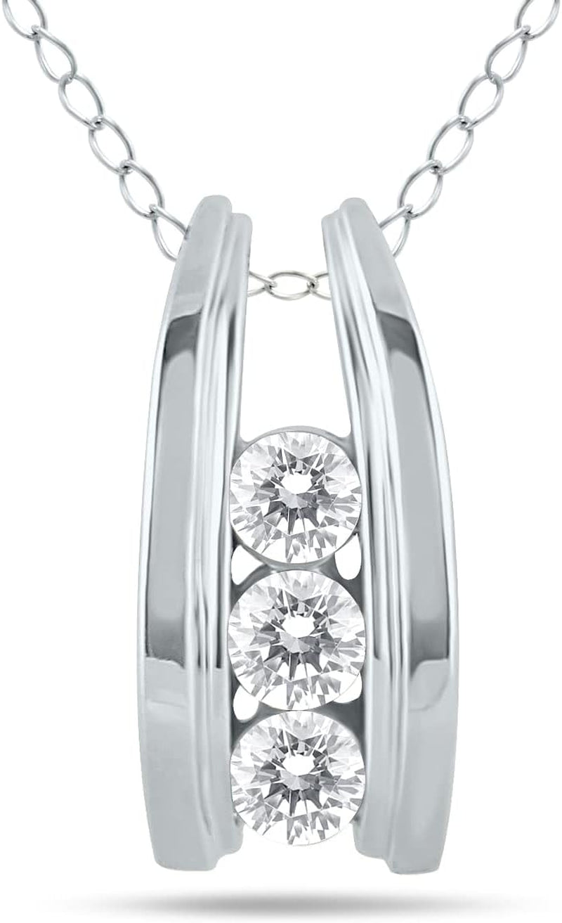 1/2 Carat TW Three Stone Diamond Ladder Pendant Available in 10K White and Yellow Gold (K-L Color, I2-I3 Clarity)