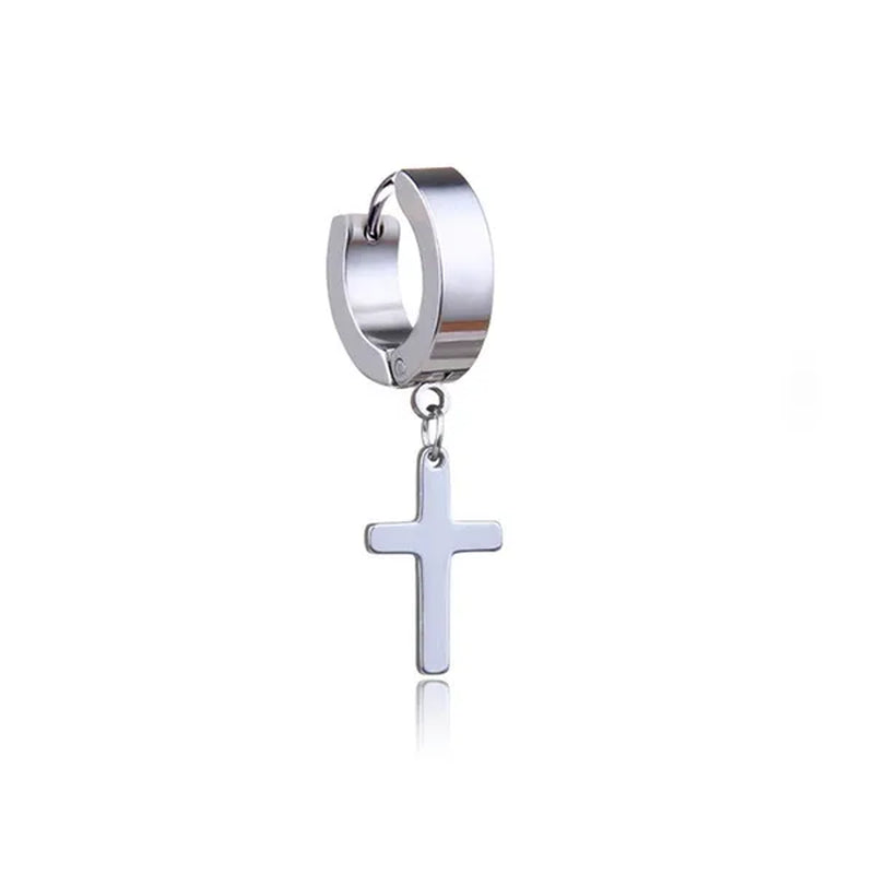 Stainless Steel Cross Ear Studs Black Sliver Earrings Ear Ring Jewelry Decoration Black Tassels Cross Unisex Hip Hop Rock Style for Women and Men 4 Styles