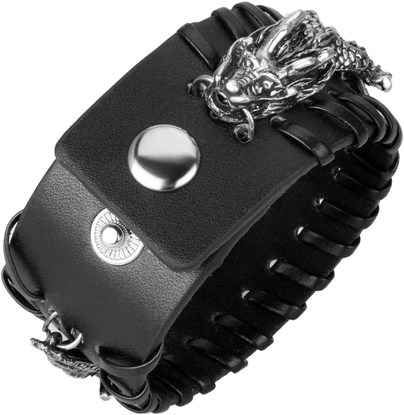 Leather Cuff Bracelet Punk Braided Bracelets Rock Leather Wristbands Faux Mens Leather Bracelet Gothic Viking Bangle Adjustable Wrap Bracelet for Women,Men