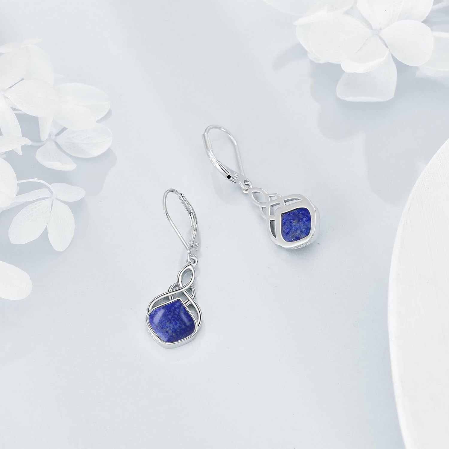 Irish Earrings for Women Girls Sterling Silver Celtic Knot Leverback Earrings Nature Stone Long Celtic Teardrop Dangles Drop Earrings Jewelry Gifts