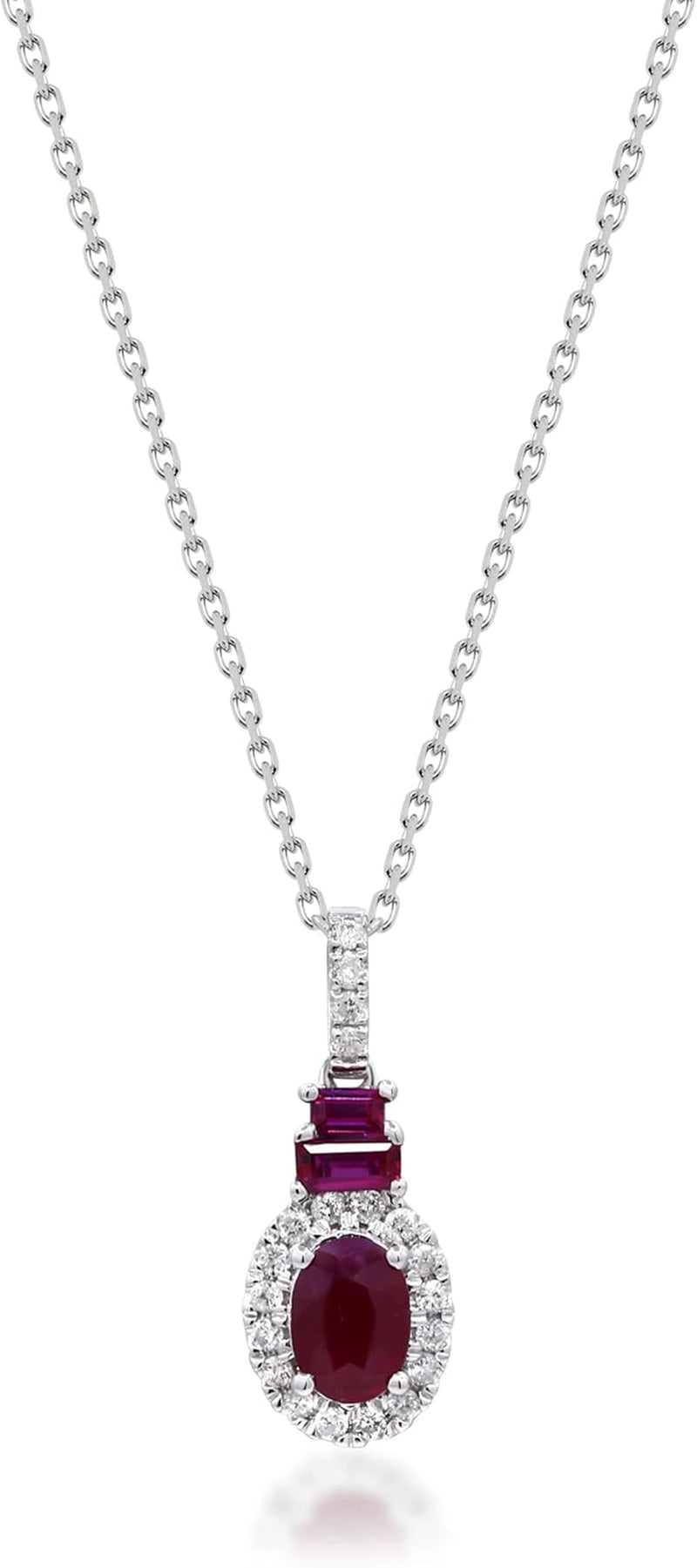 10K White Gold Genuine Ruby and Natural Diamond (I1) Pendant for Women.