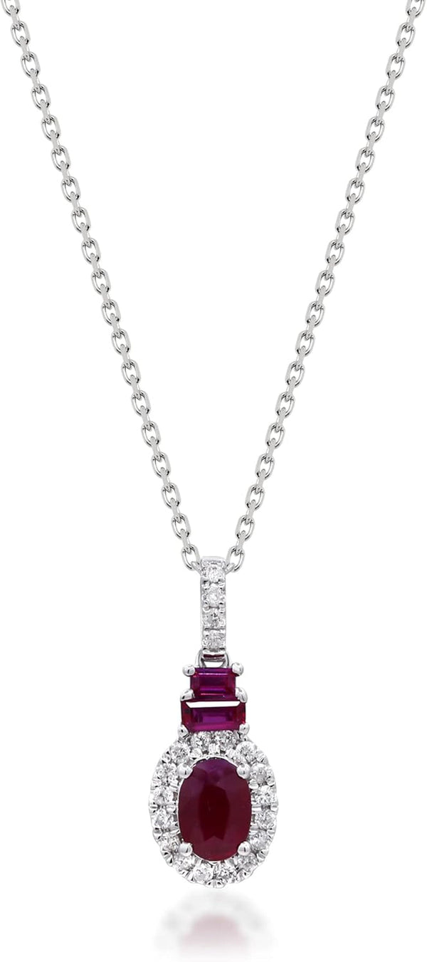 10K White Gold Genuine Ruby and Natural Diamond (I1) Pendant for Women.