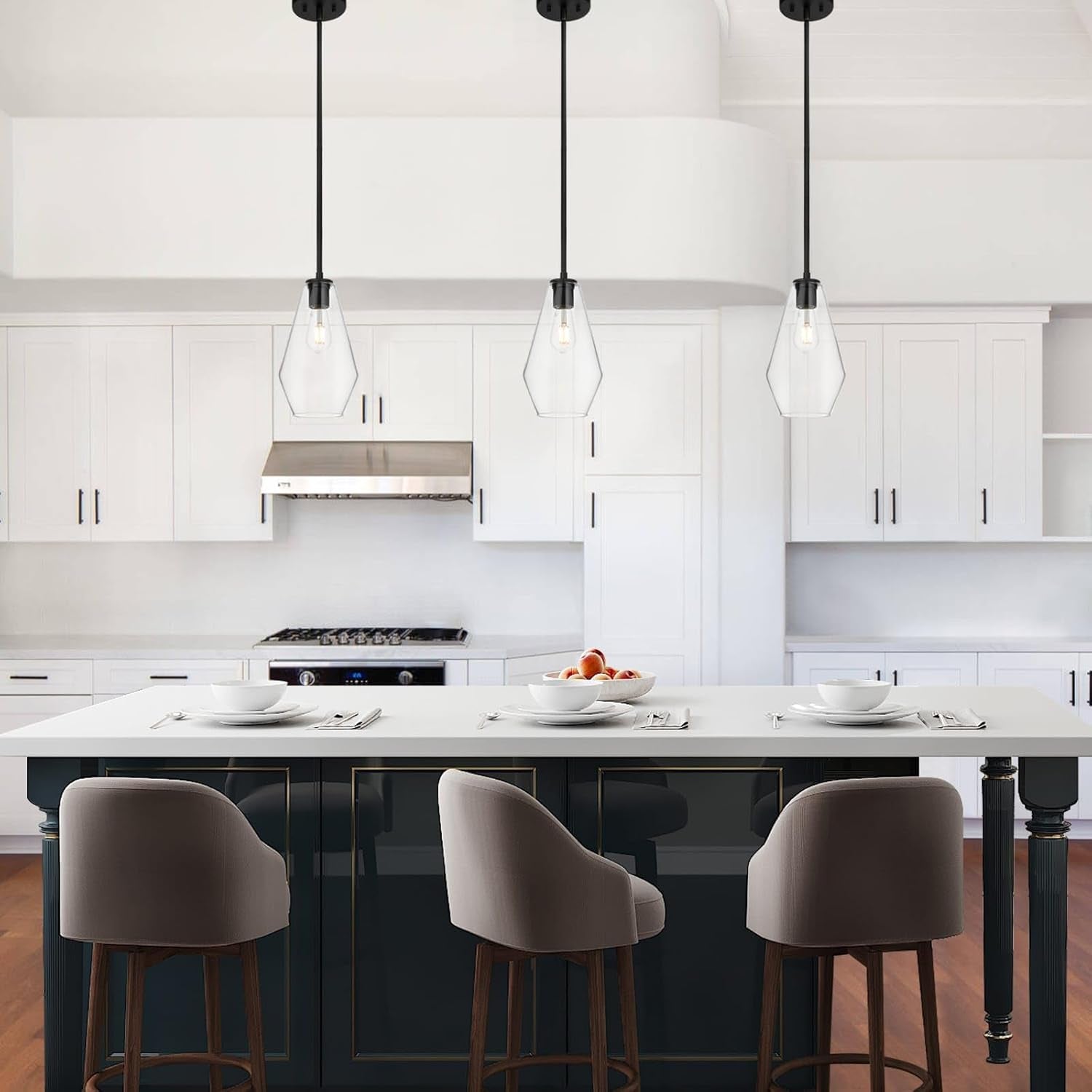 Glass Pendant Lighting, Modern 1 Light Kitchen Pendant Light Fixture Black Adjustable Pendant Lamp XB-P1228-MB
