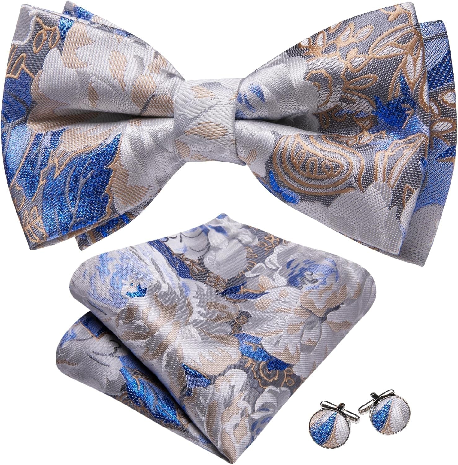 Paisley Striped Bow Tie for Men Silk Pre-Tied Bowtie Pocket Square Cufflinks Set Formal Wedding Party Prom