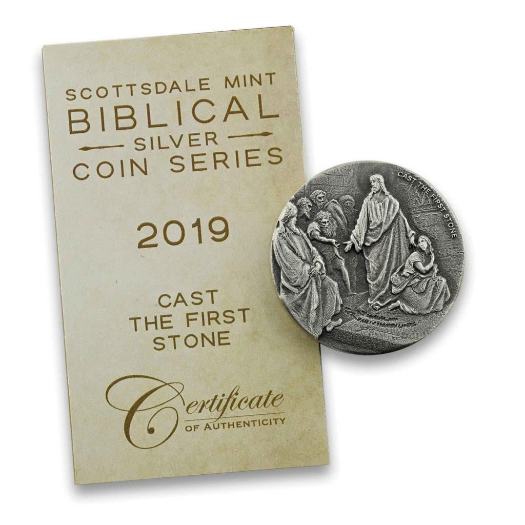 2019 2 Oz .999 Silver Coin - Cast the First Stone - Biblical Coin Series #A493