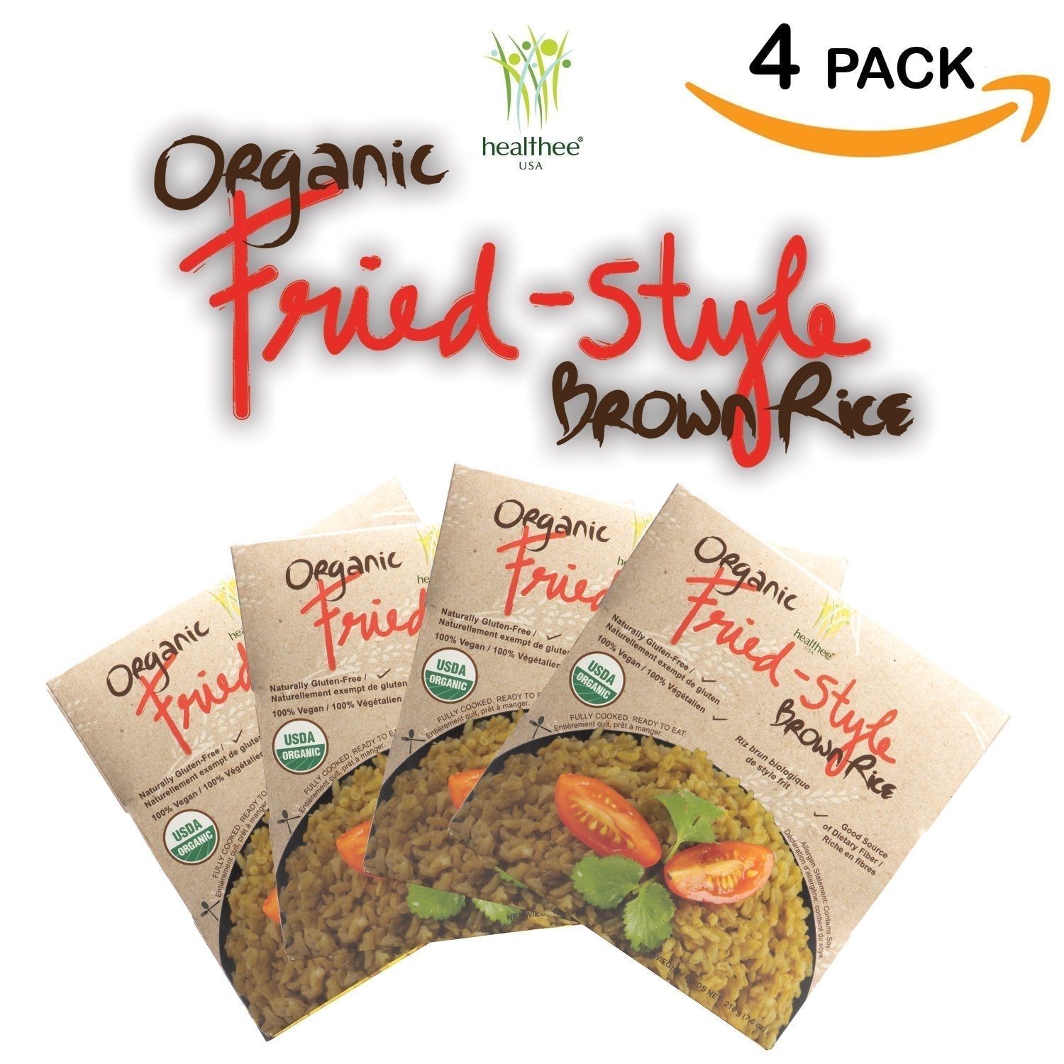 Organic Brown Rice, Gluten Free, Fully Cooked and Ready-To-Eat, USDA Certified Organic, Gmo-Free, Microwaveable (Fried Style, Pack of 4)
