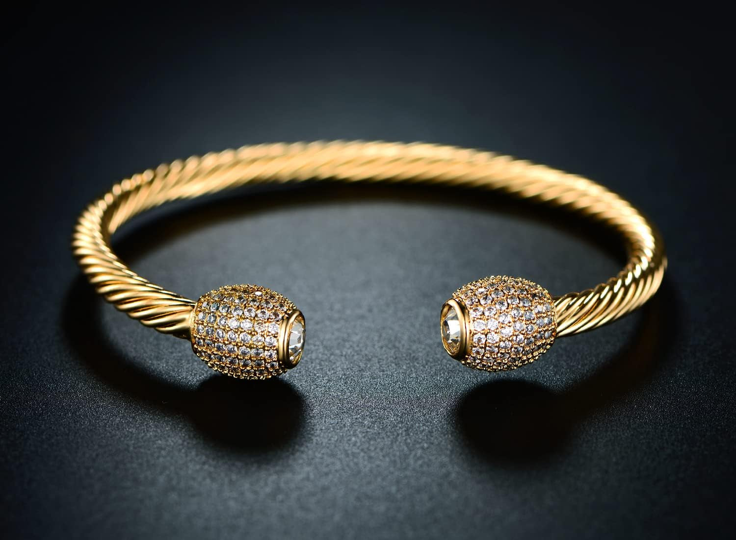 18K Gold Plated Crystal Cable Bangle Bracelet for Women - Cuff Bangle Bracelet