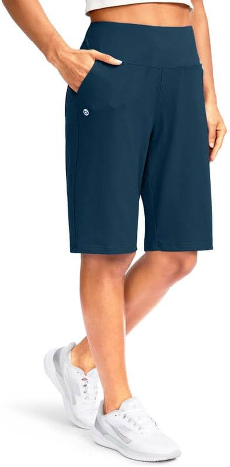 Women'S 12" Bermuda Long Shorts with Pockets High Waisted Stretch Knee Length Shorts for Women Summer Walking