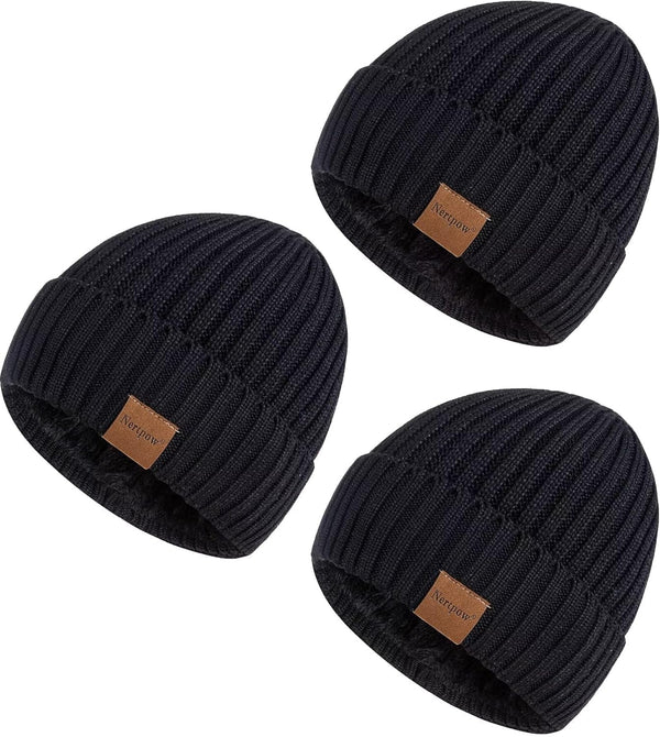 Mens Beanie Hats 3 Pack, Winter Hats for Men Women Warm Thermal Fleece Lined, Thick Knit Fashion Skull Cap for Guys