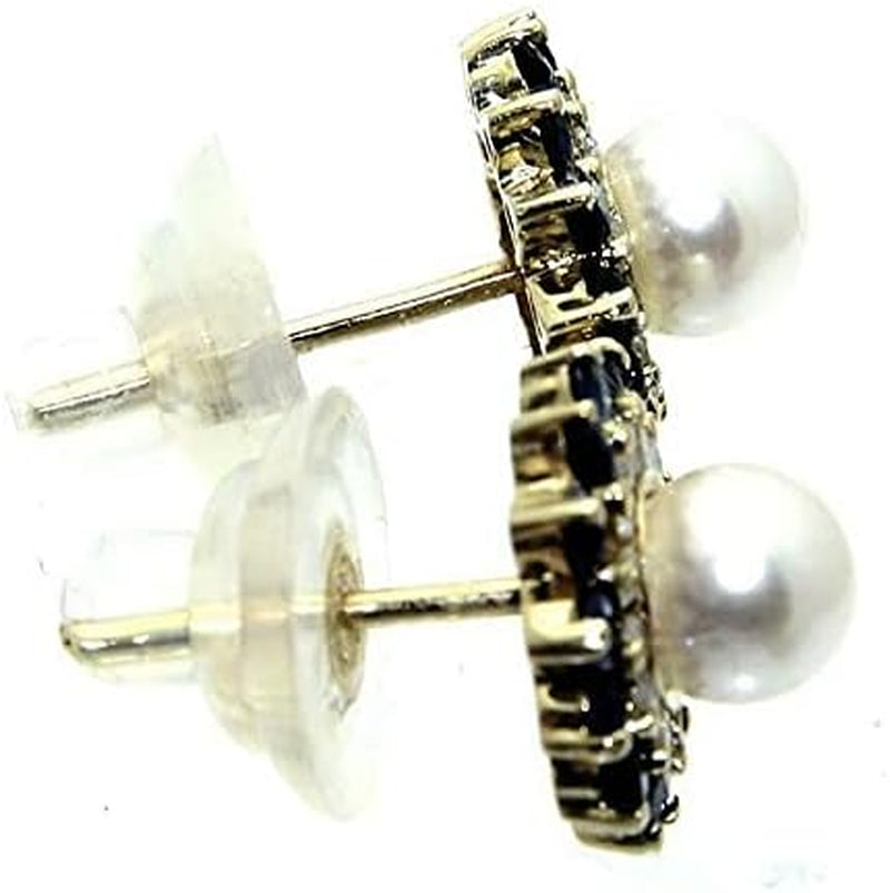 Vintage 14K Yellow Gold Plated 1.36 Ct Sapphire Pearl Diamond Floral Stud Earrings