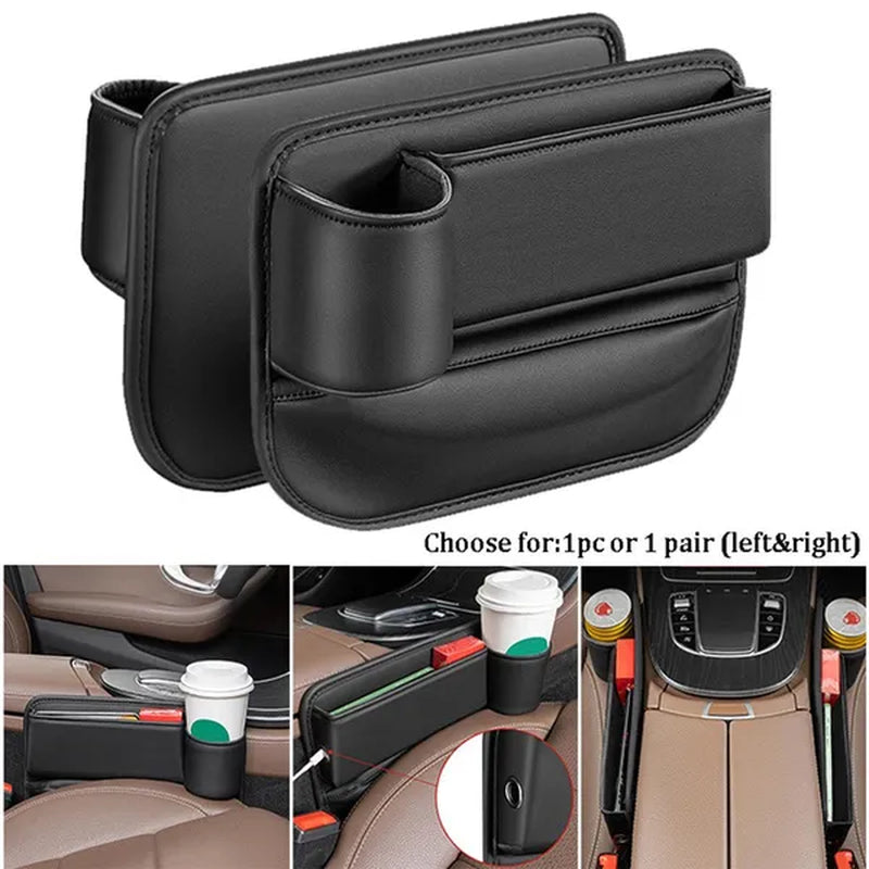1/2pcs PU Leather Multifunctional Car Seat Gap Organizer Filler Console Side Pocket Catcher with Cup Holder for Phone Wallet Card Key Cigarette