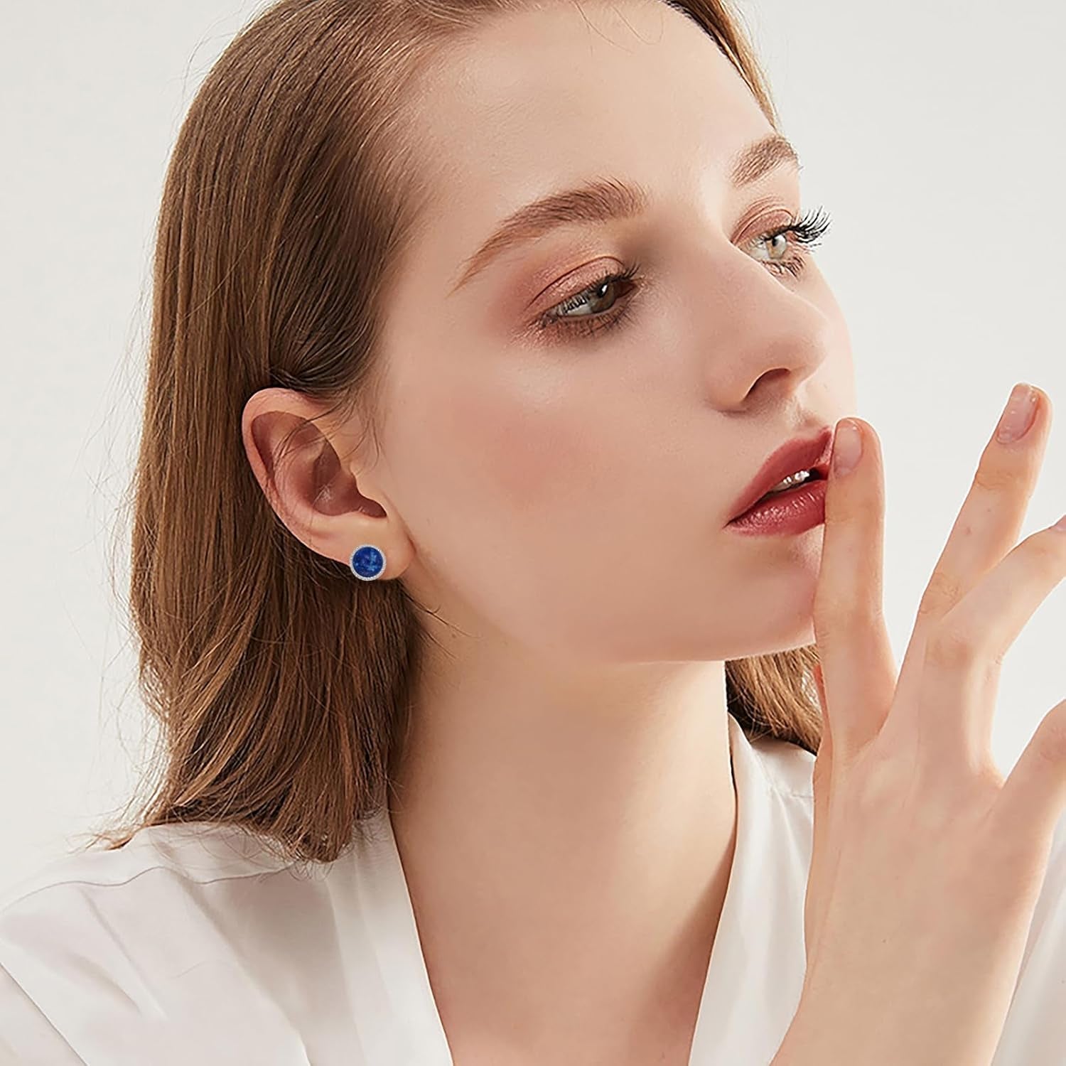 Stud Earrings Sterling Silver Opal/Black Onyx/Pearl/Moss Agate/Olivine Peridot/Pink Cat Eye Stone/Lapis Lazuli/Larimar Stud Earrings Jewelry Birthday Christmas Gifts for Women Teens