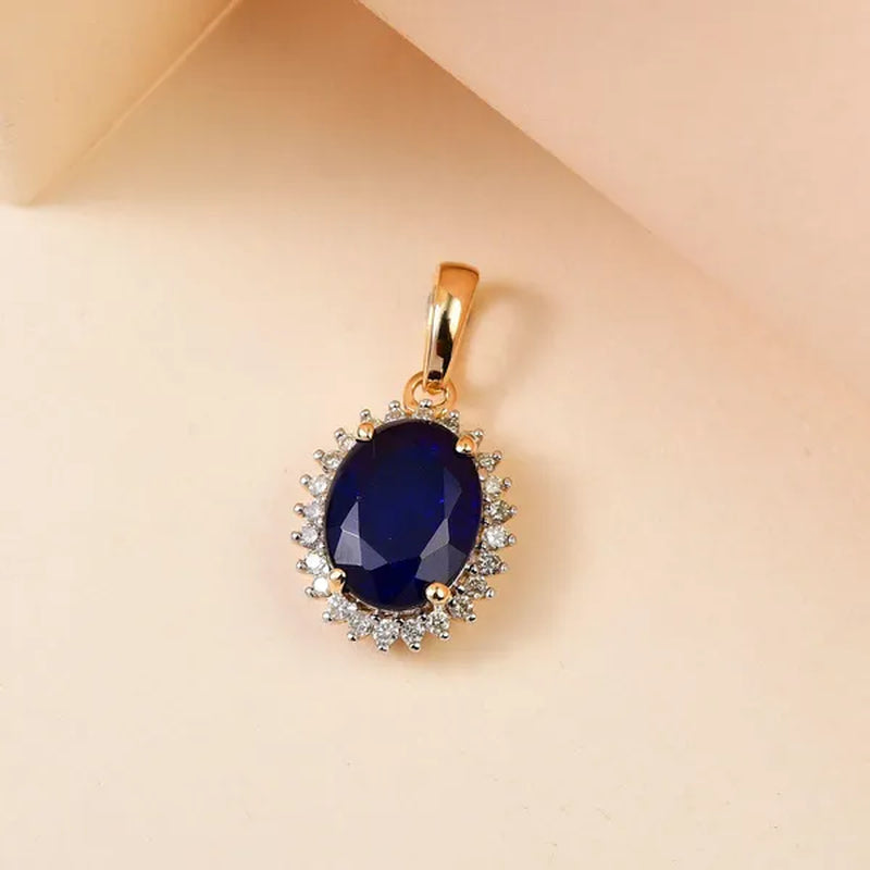 Shop LC LUXORO Blue Spinel White Diamond Oval 10K Yellow Gold Pendant for Women Ct 1.86