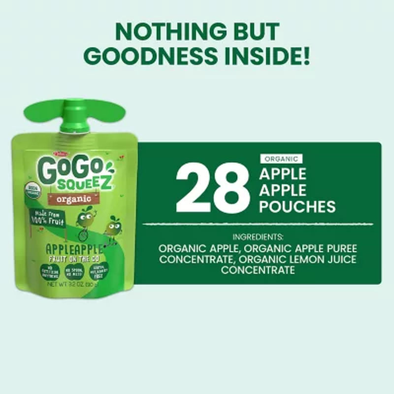 Gogo Squeez Organic Apple Apple, 3.2 Oz., 28 Ct.