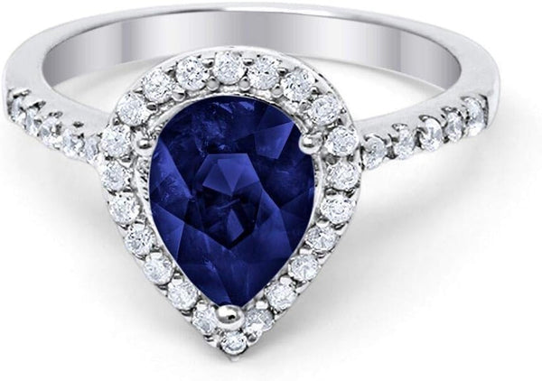 Halo Teardrop Bridal Filigree Ring Pear round Cubic Zirconia 925 Sterling Silver