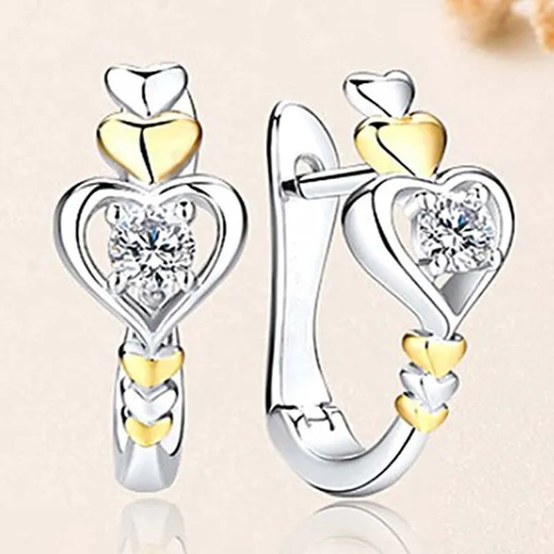 2021 New Arrival Creative Love Heart-Shaped Earrings, Beautiful Women'S Diamond Jewelry, Two-Tone 925 Silver and 18K Gold Huggie Earring, Christmas Gift for Wife Mother