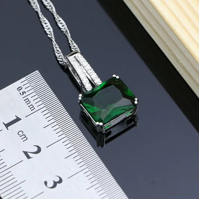 Natural Green Emerald 925 Sterling Silver Jewelry Sets Wedding Women Hoop Earrings/Pendant/Necklace/Ring/Bracelets