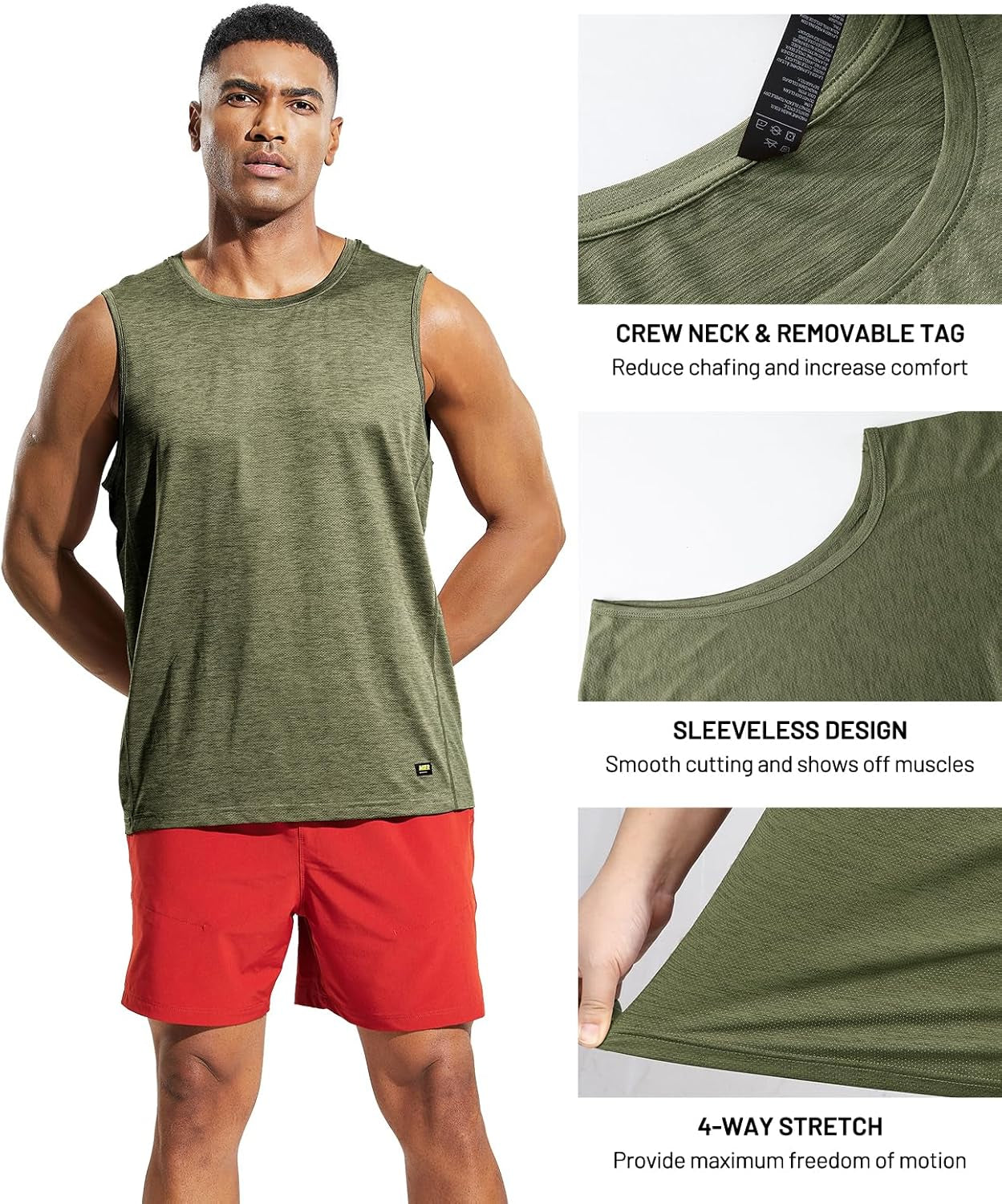 Men’S Sleeveless Tank Top Dry Fit Workout Muscle Tee Shirt for Running Athletic Gym Sports Training, Moisture Wicking