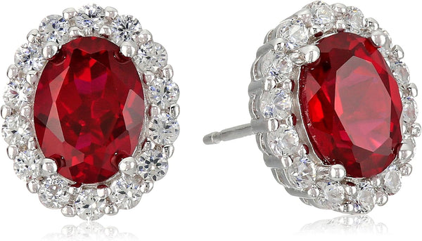 Sterling Silver White Sapphire Halo Oval Stud Earrings , (Previously Amazon Collection)