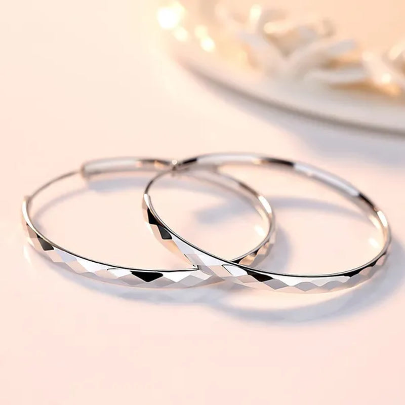 New 925 Sterling Silver Large Circle Hoop Earrings for Women Fashion Party Wedding Jewelry Gifts