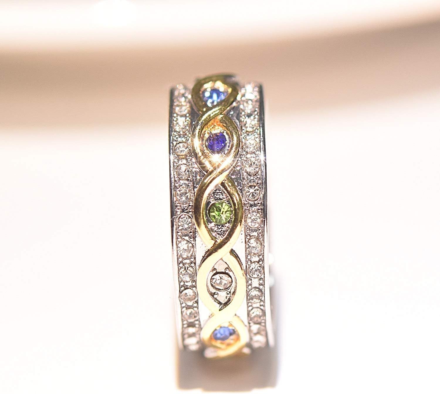 Fashion 18K Gold Ruby Sapphire Ring 925 Sterling Silver Shiny Full Diamond Ring Cubic Zirconia Promise Rings CZ Diamond Multi Row Ring Eternity Engagement Wedding Band Ring for Women