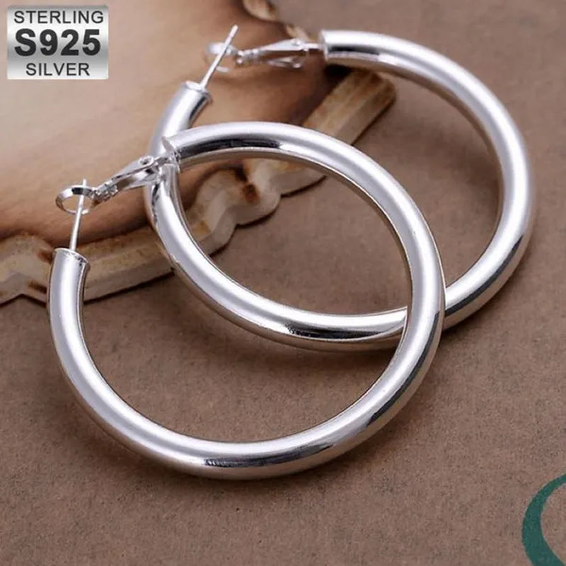 925 Sterling Silver Earrings Fashion Pretty Fashion Women Party 5CM round Earring Jewelry Big Circle Lady Wedding