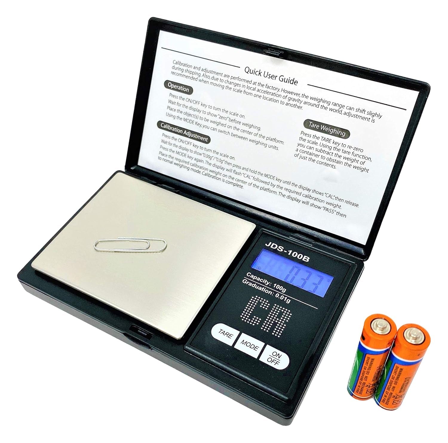 Scale Premium Digital Food Scale - 100G by 0.01G, Black, Portable (JDS-100B) (Battery Included)