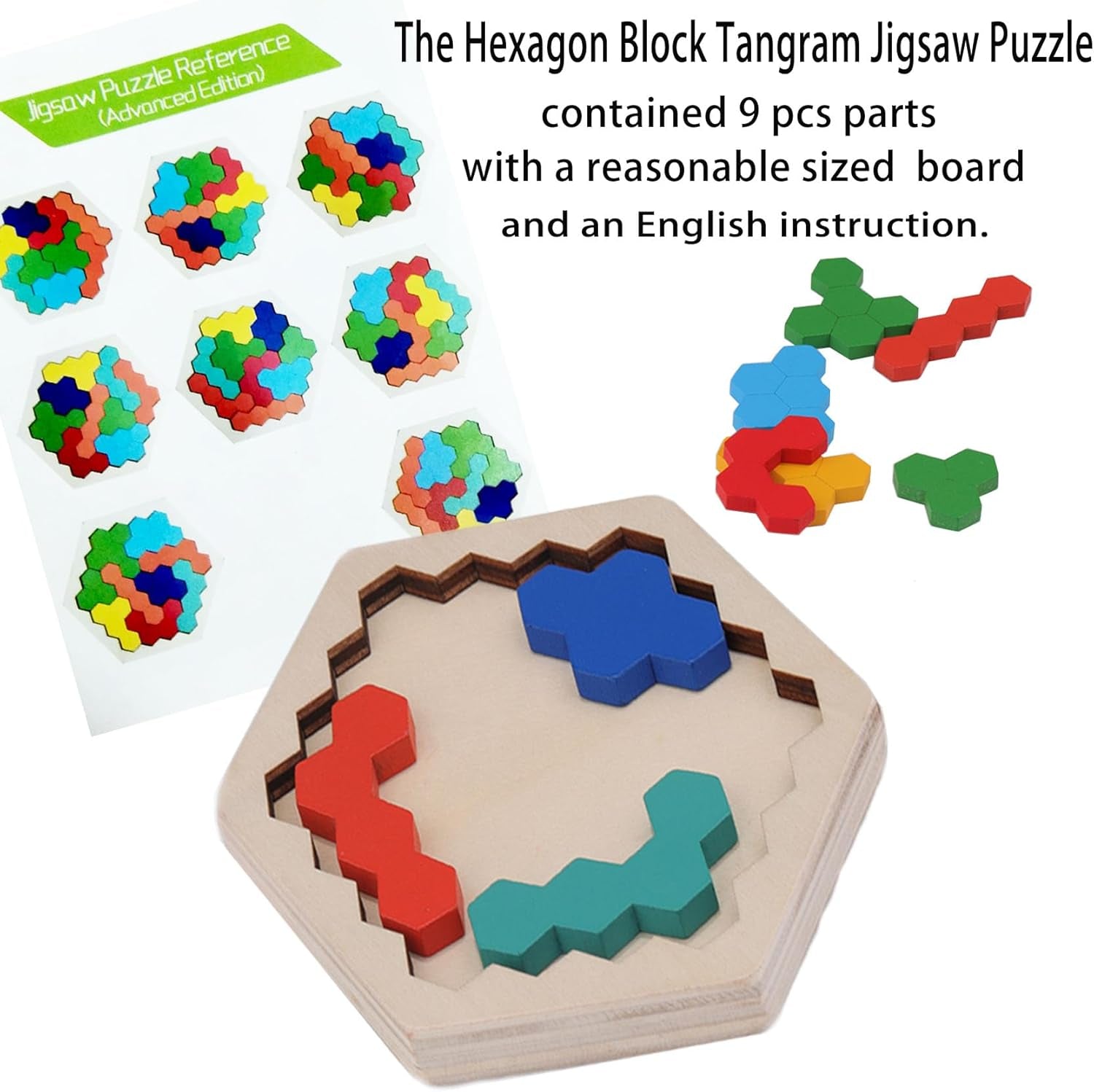 2 Pack Wooden Russian Blocks Puzzle&Hexagon Puzzles for Kids &Adults Wooden Blocks Puzzle Brain Teasers Intelligence Logic Toy Tangrams STEM Montessori Shapes Puzzles Gift for Children