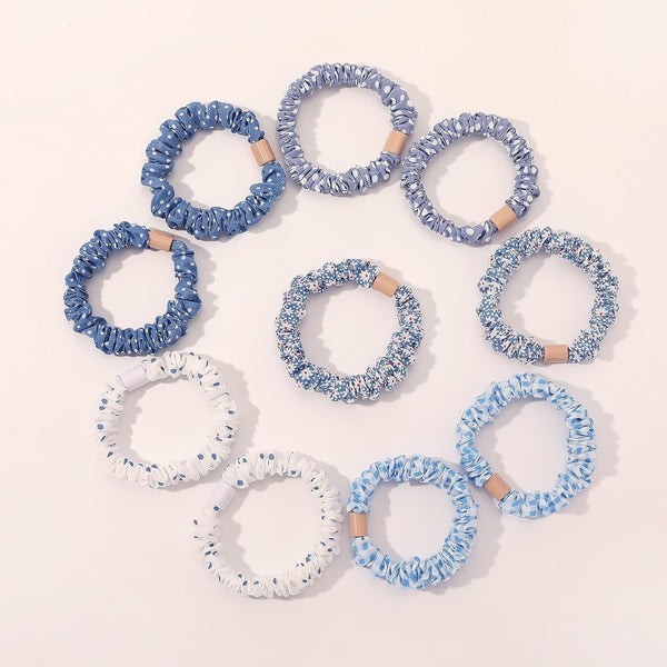 Hair Ties Scrunchies Hair Bands Small Mini Thin Elestics Hairbands Ponytail Holder Skinny Scrunchy for Thick Curl Hair No Crease Hair Ties Soft Accessories No Hurt Your Hair for Women and Girls Blue