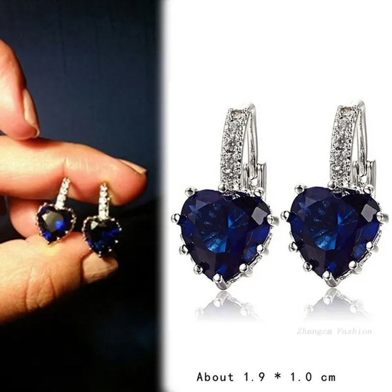 ZCM Womens Fashion  Plated Earrings Sapphire Blue Crystal Heart Leverback Earrings