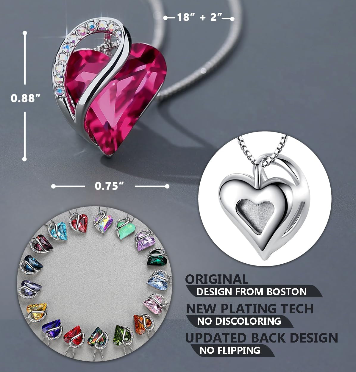 Gift Necklaces for Women, Infinity Love Heart Pendant with Birthstone Crystals, Silver Plated 18 plus 2 Inch Chain, Birthday Jewelry for Wife