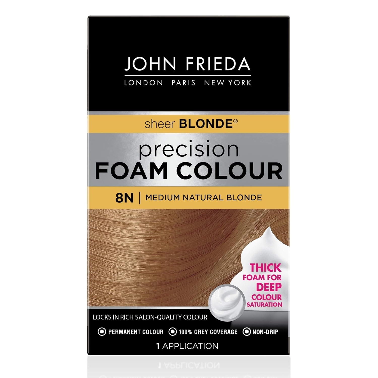 Precision Foam Colour, Medium Natural Blonde 8N, Full-Coverage Hair Color Kit, Anti-Fade Gray Coverage, Deep Color Saturation Hair Dye, 1 Application