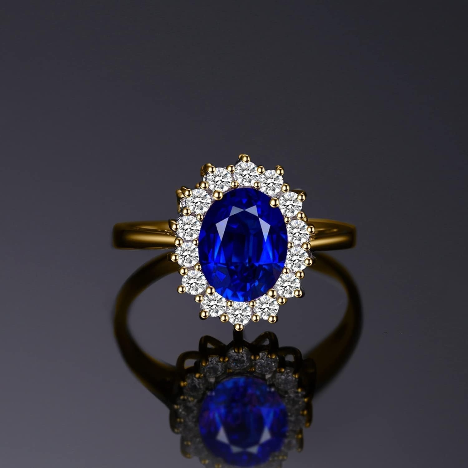 Princess Diana Kate Middleton Class Gemstone Birthstone Sapphire Halo Engagement Rings for Women, Anniversary 14K White Yellow Rose Gold Plated 925 Sterling Silver Promise Rings for Her