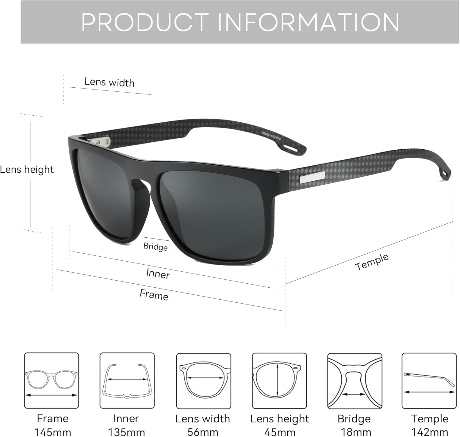 Polarized Sunglasses Men Square: Unbreakable TR90 Frame Carbon Fiber Temple UV400 Protection Sun Glasses for Driving