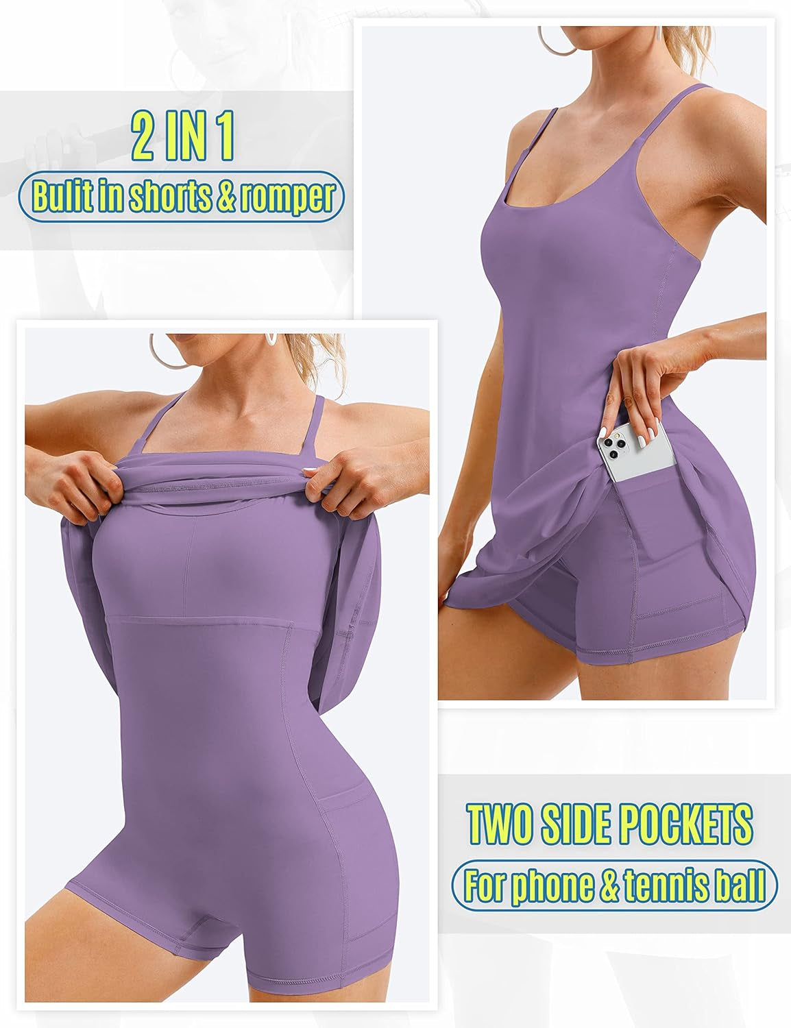 Womens Tennis Dress, Workout Dress with Built-In Bra & Shorts Pockets Summer Dress for Golf Athletic Dresses for Women