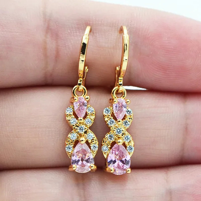 Women Purple Cubic Zirconia CZ Teardrop Earrings Jewelry