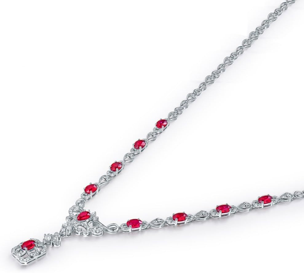 14K/18K Rose White Gold Red Ruby Diamonds Necklace Pendants Engagement Wedding for Women