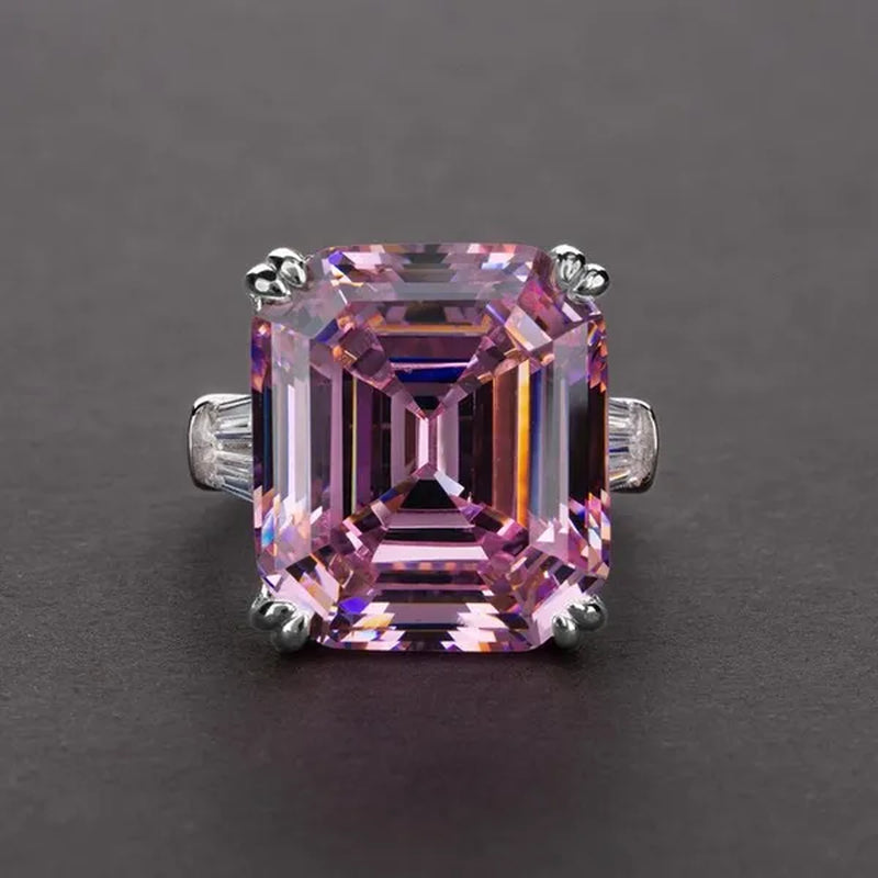 Luxury Silver Plated Created Pink White Sapphire Square Cut Diamond Wedding Engagement Cocktail Women Moissanite Rings Fine Jewelry