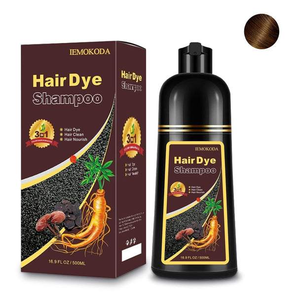 Hair Dye Shampoo 3-In-1 Champu Para Canas Mujer, Instant Coffee Herbal Hair Color Treated Shampoo, Natural Brown Long Lasting Easy to Use, for Women Men, 500Ml