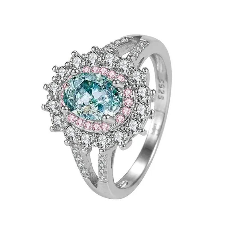Exquisite Green Cubic Zirconia Ring Female Set with Green Zircon Jewelry