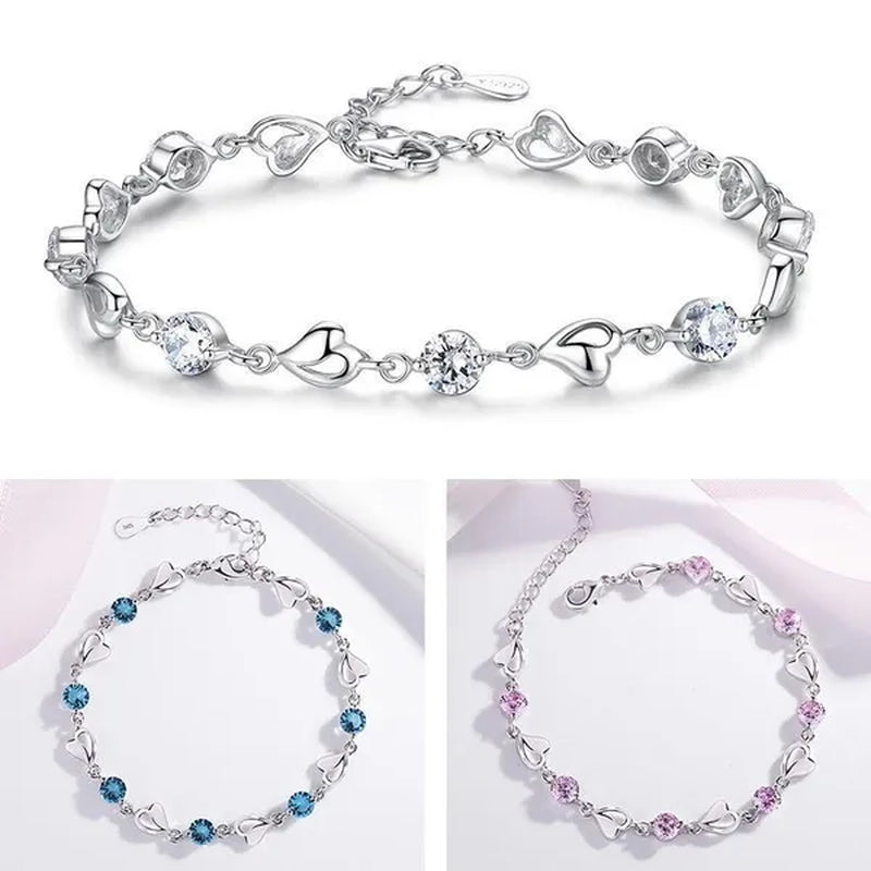 Crystal Bracelets 925 Sterling Silver Fashion Love Heart Zircon Bracelets for Women