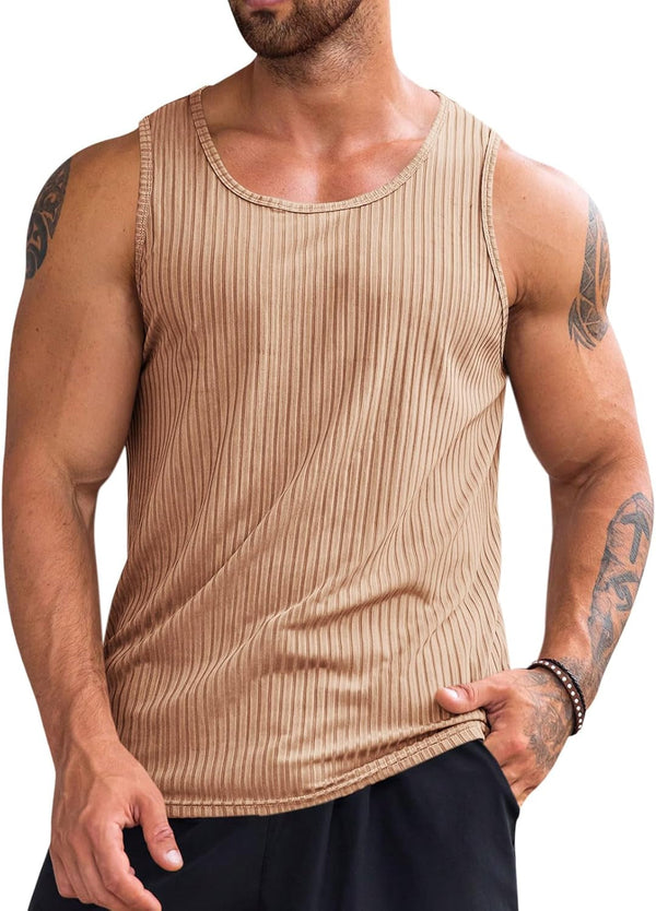 Men'S Ribbed Tank Tops 2 Pack Knit Sleeveless Workout T Shirt Muscle Gym Fitness Tee