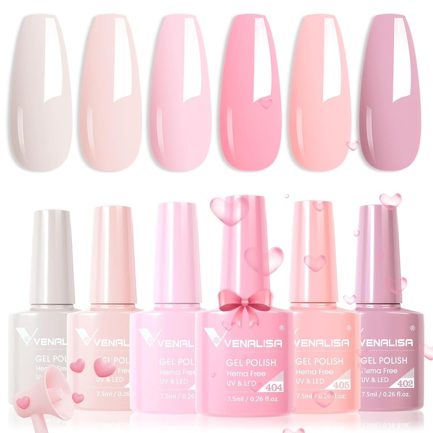 VENALISA Hema-Free Pink Gel Nail Polish Set- 6 Colors Popular Nude Pink Gel Polish Kit, Soak off LED Nail Lamp Light Pink Gel Manicure Kit DIY at Home Salon Gifts for Women Girls