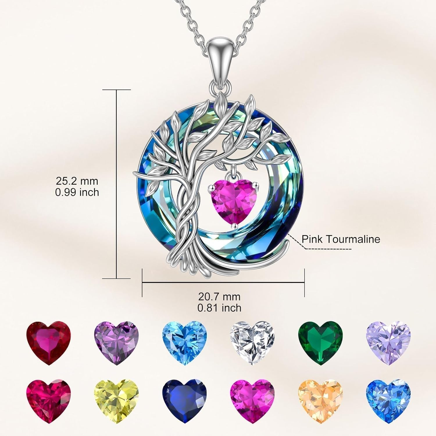 Tree of Life Birthstone Necklaces for Women White Gold Plated 925 Sterling Silver Irish Celtic Tree Jewelry Austrian Crystal Necklace Birthday Gifts